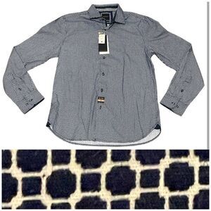 NWT Denim & Flower Long Sleeve Button Down Short Blue White Woven Dot Pattern M